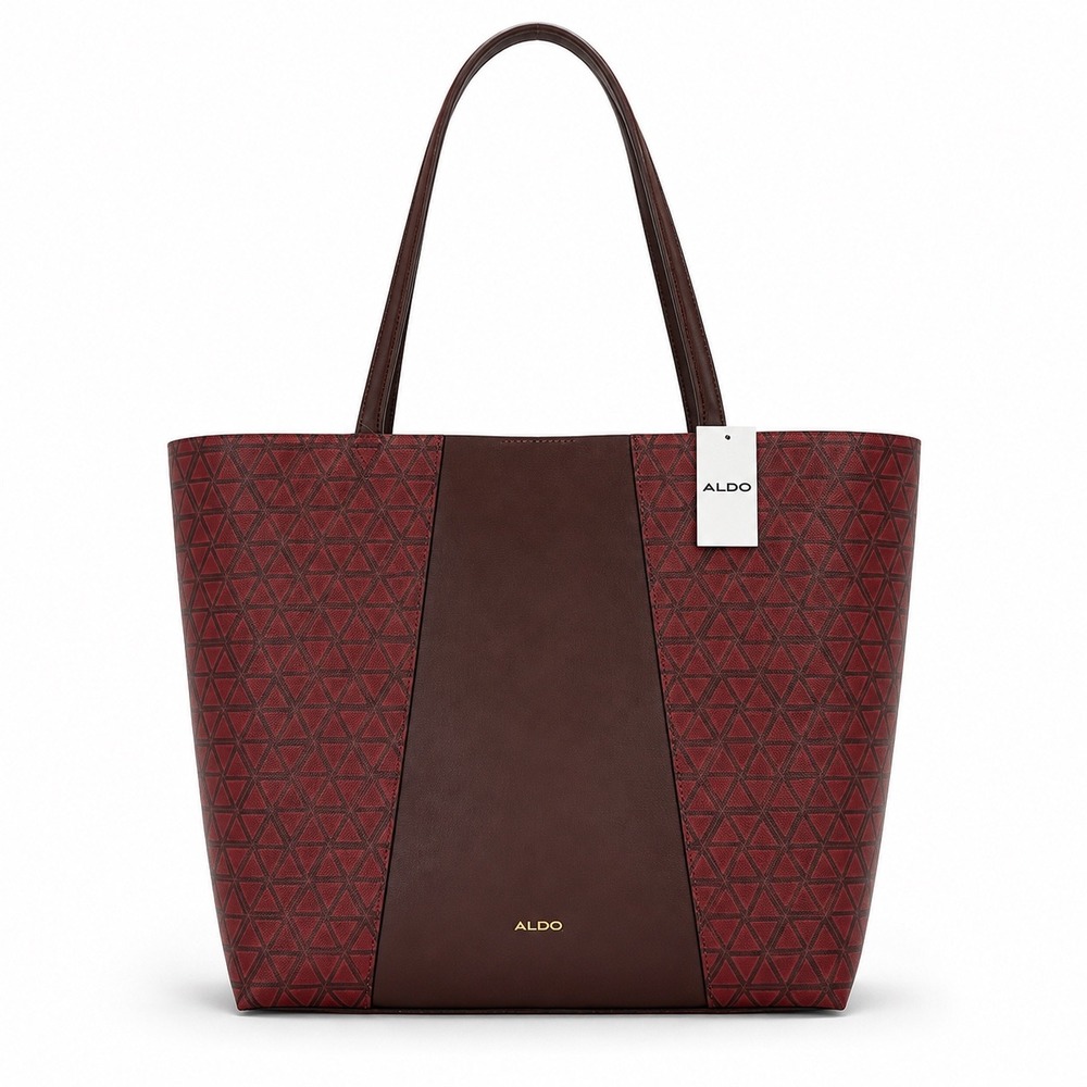 Aldo Burgundy Geometric Monogram Faux Leather Tote Bag NWT
